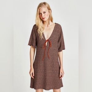 Zara striped knit tweed tie-front dress